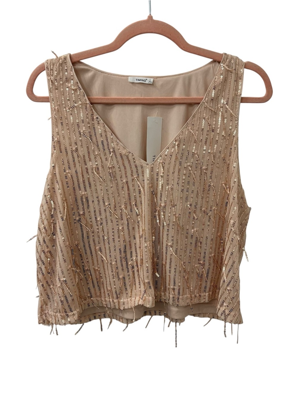 NWT TIMING Gold Sequin V-Neck Sleeveless Top size large